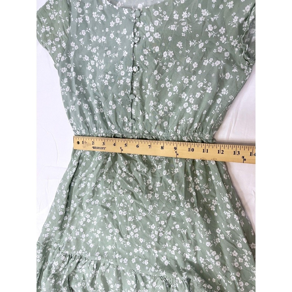 Passport Green V-Neck Tiered Dress White Ditsy Flowers M - Picture 7 of 9